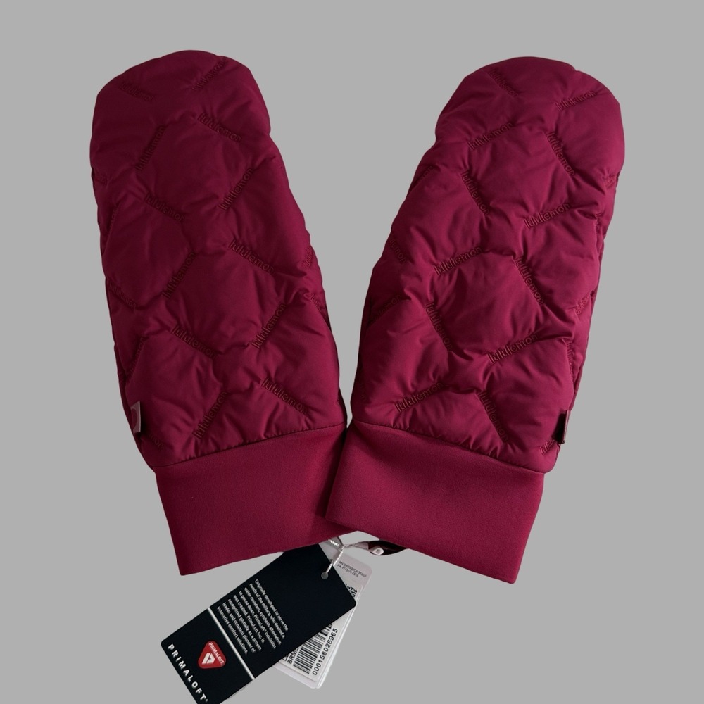 New Lululemon Womens‎ Size Large Quilted Fleece Lined Mittens Berry Rumble Pink